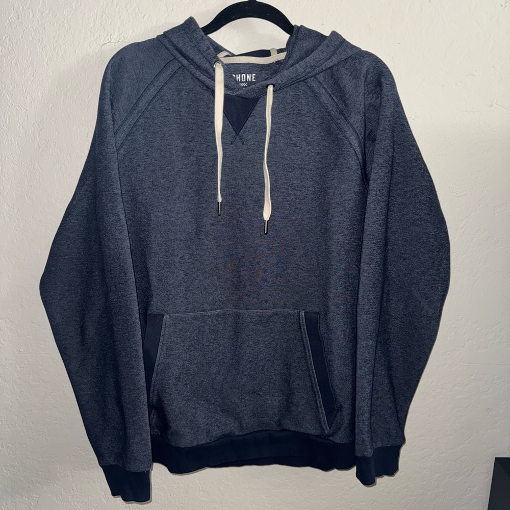 RHONE Dark Blue Hoodie with White Drawstrings